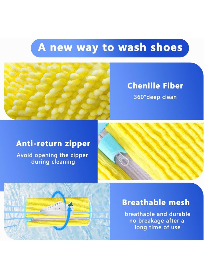Happy Home 1Pcs Reusable Shoe Washing Machine Bag for Washer and Dryer – Hands-Free Shoe Cleaning, 360° Deep Cleaning with Over 1000 Chenille Bristles, Zipper Protection Design, Prevents Deformation, Durable and Reusable Laundry Bag for All Shoes, Sneakers, Sports Shoes, Running Shoes, Kids’ Shoes – Yellow - Image 4